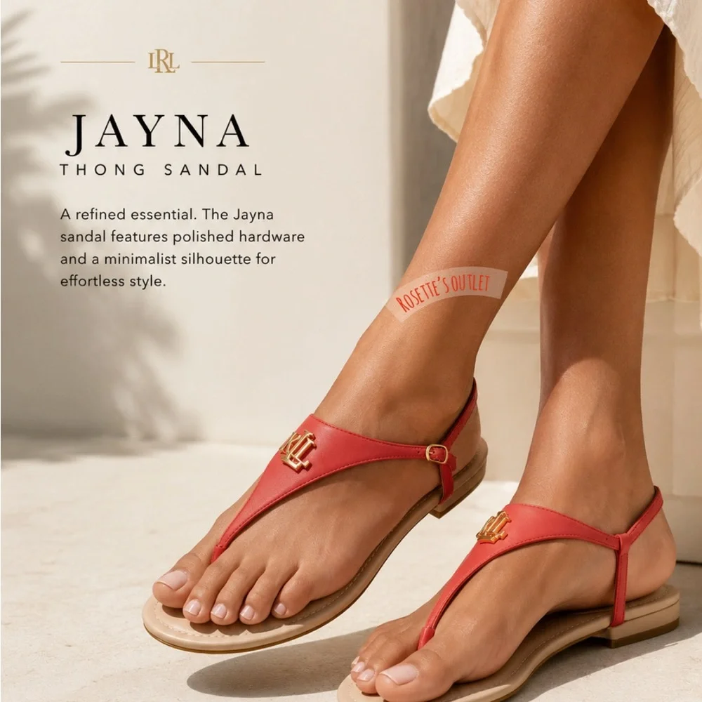 Lauren Ralph Lauren Jayna Thong Sandal Red with Gold slightly used